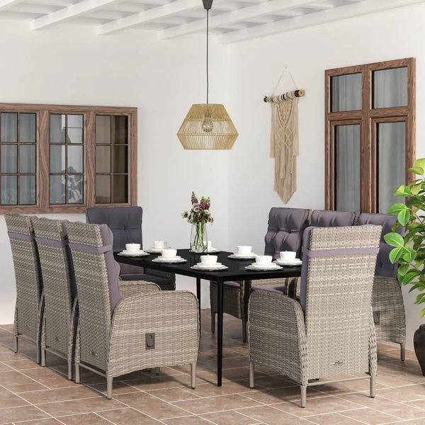 9-tlg. Garten-Essgruppe mit Auflagen Grau und Schwarz