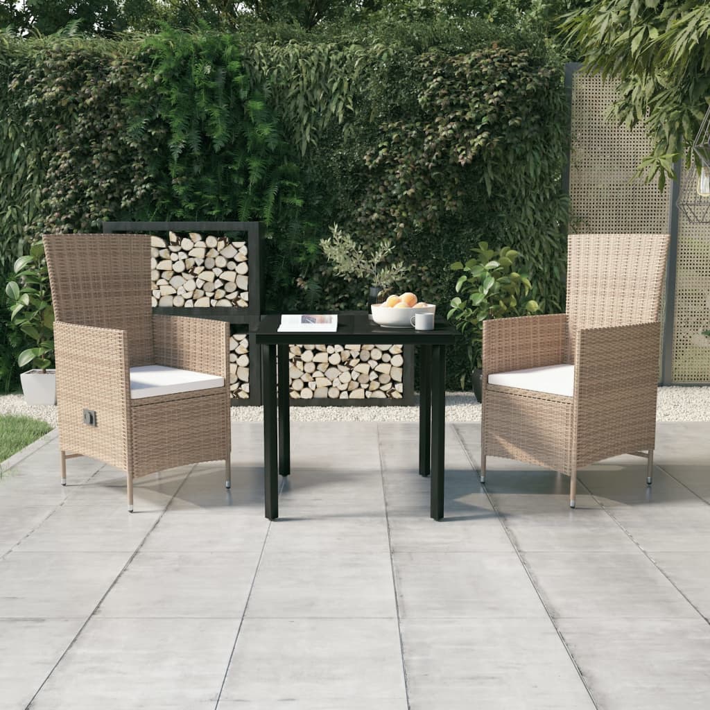 3-tlg. Garten-Essgruppe mit Kissen Beige