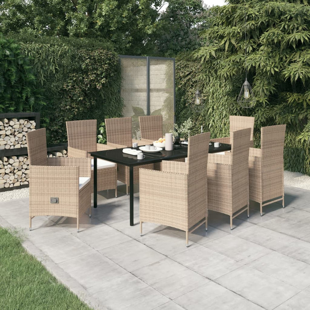 9-tlg. Garten-Essgruppe mit Auflagen Beige