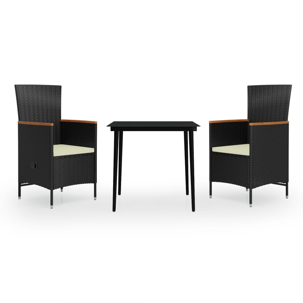 vidaXL Ensemble repas de jardin 3 pcs avec coussins Noir