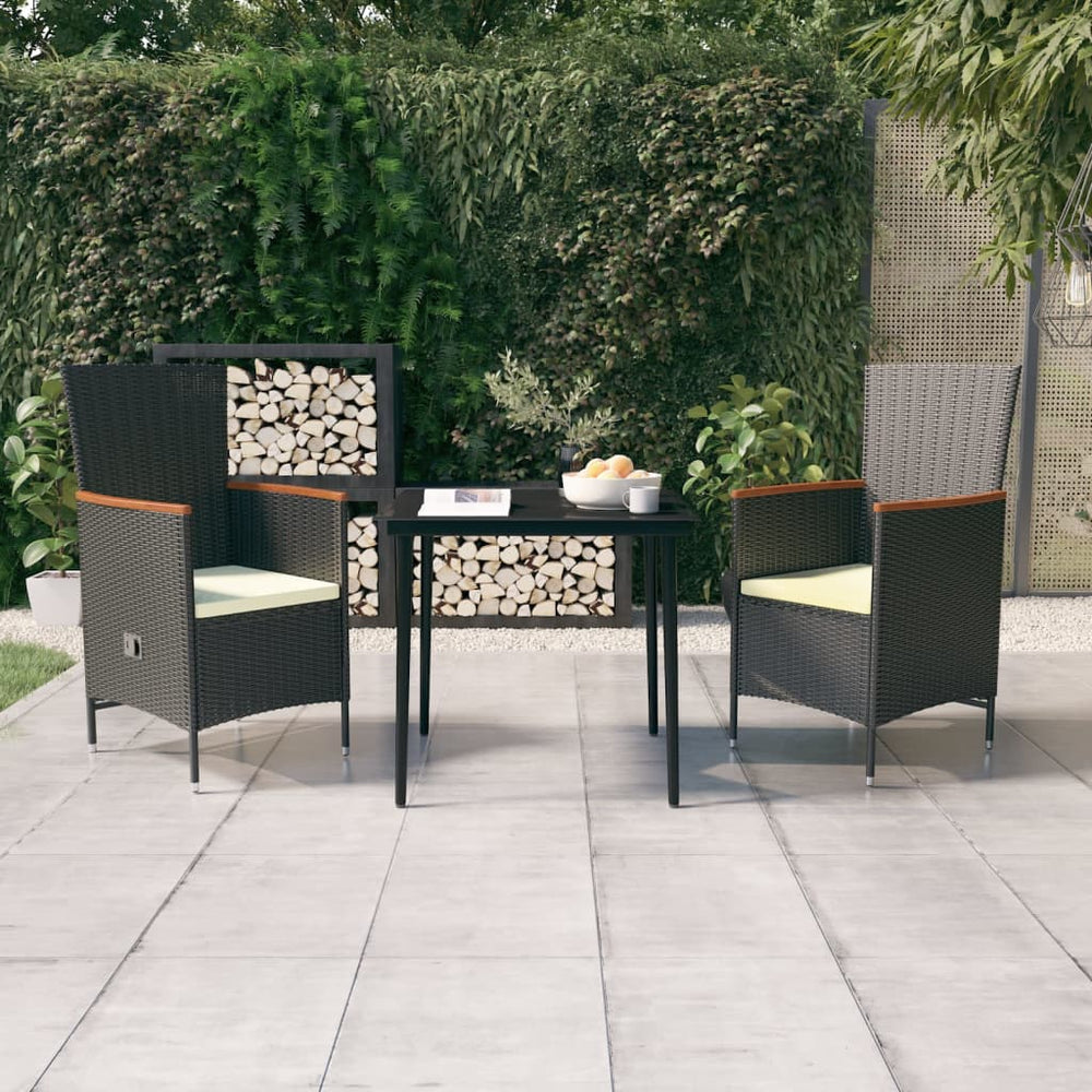 vidaXL Ensemble repas de jardin 3 pcs avec coussins Noir