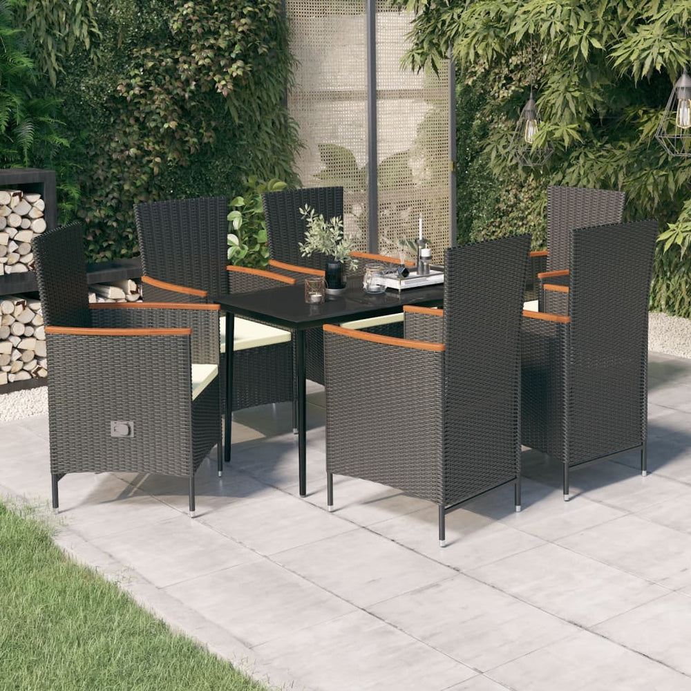 vidaXL Salle à manger de jardin 7 pcs. avec coussins Noir