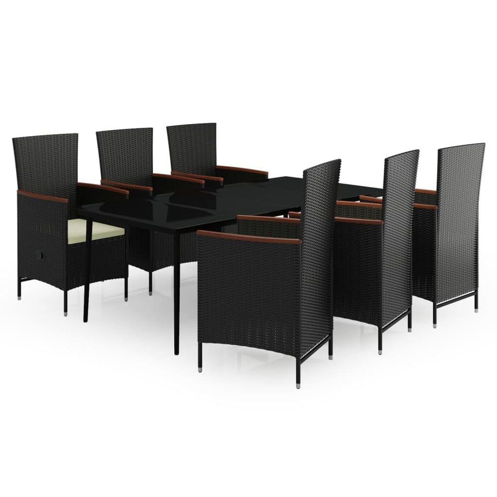 vidaXL Salle à manger de jardin 7 pcs. avec coussins Noir