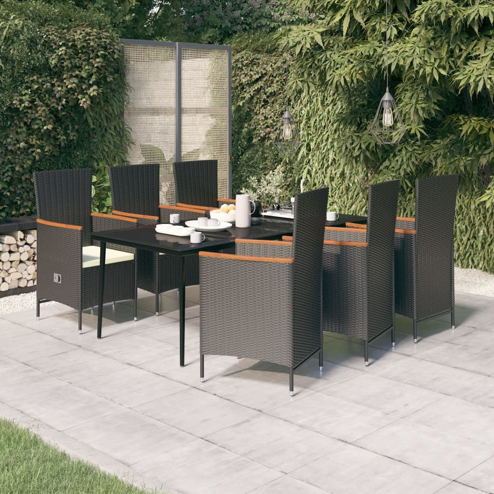vidaXL Salle à manger de jardin 7 pcs. avec coussins Noir