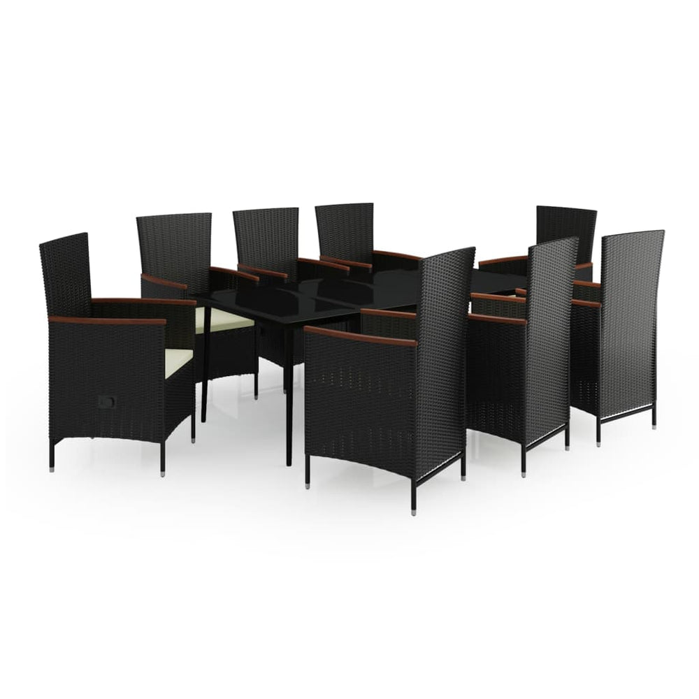 vidaXL Ensemble repas de jardin 9 pcs avec coussins Noir