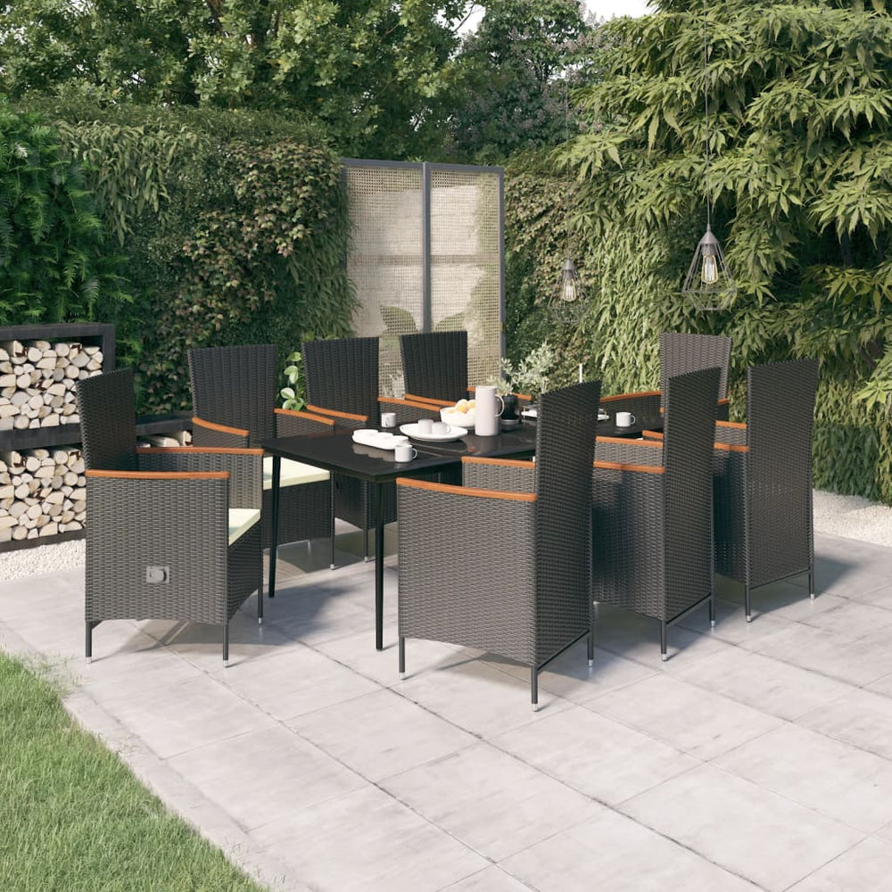 vidaXL Ensemble repas de jardin 9 pcs avec coussins Noir