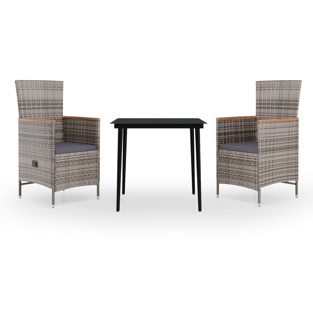 vidaXL Salon de jardin à dîner 3 pcs avec coussins Gris