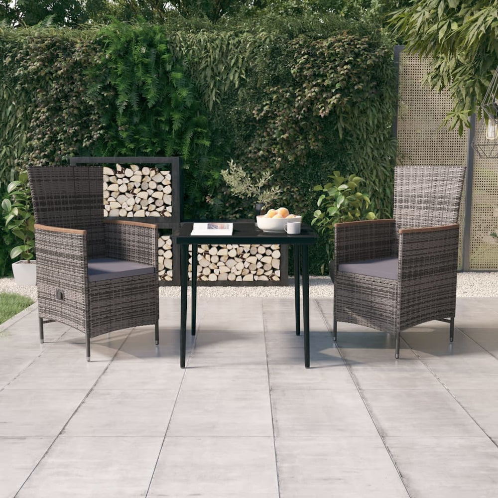 vidaXL Salon de jardin à dîner 3 pcs avec coussins Gris