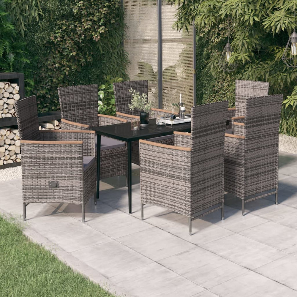 vidaXL Salon de jardin à dîner 7 pcs avec coussins Gris