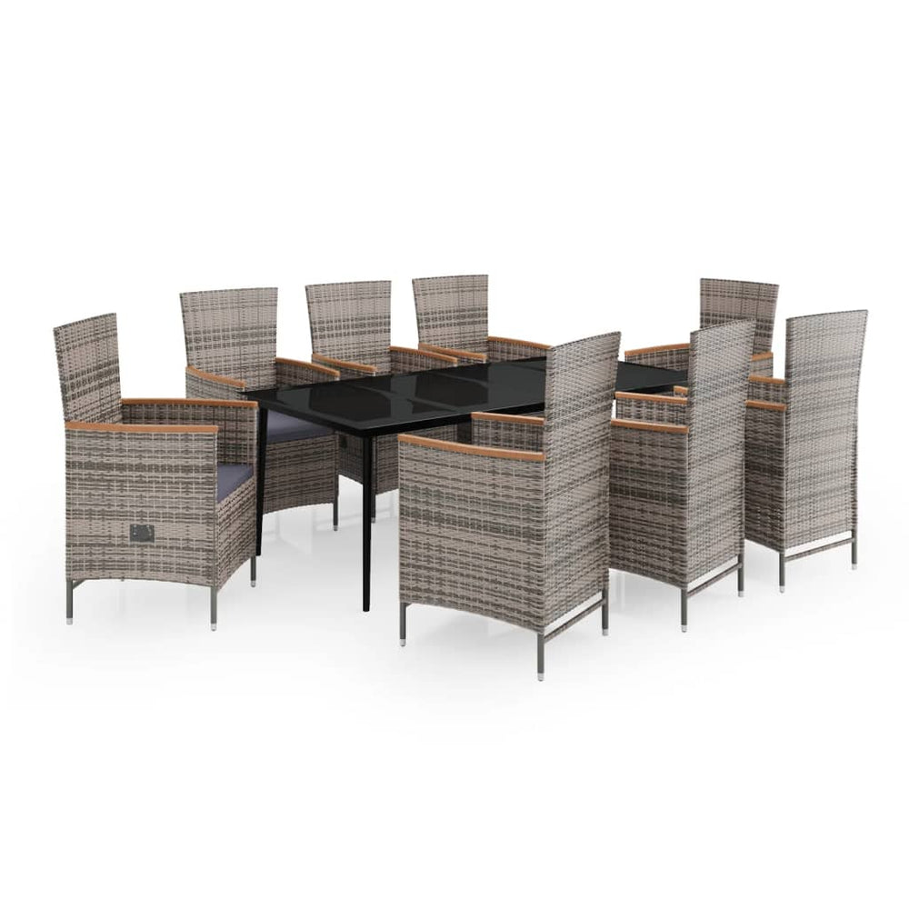 vidaXL Salon de jardin à manger 9 pcs avec coussins Gris