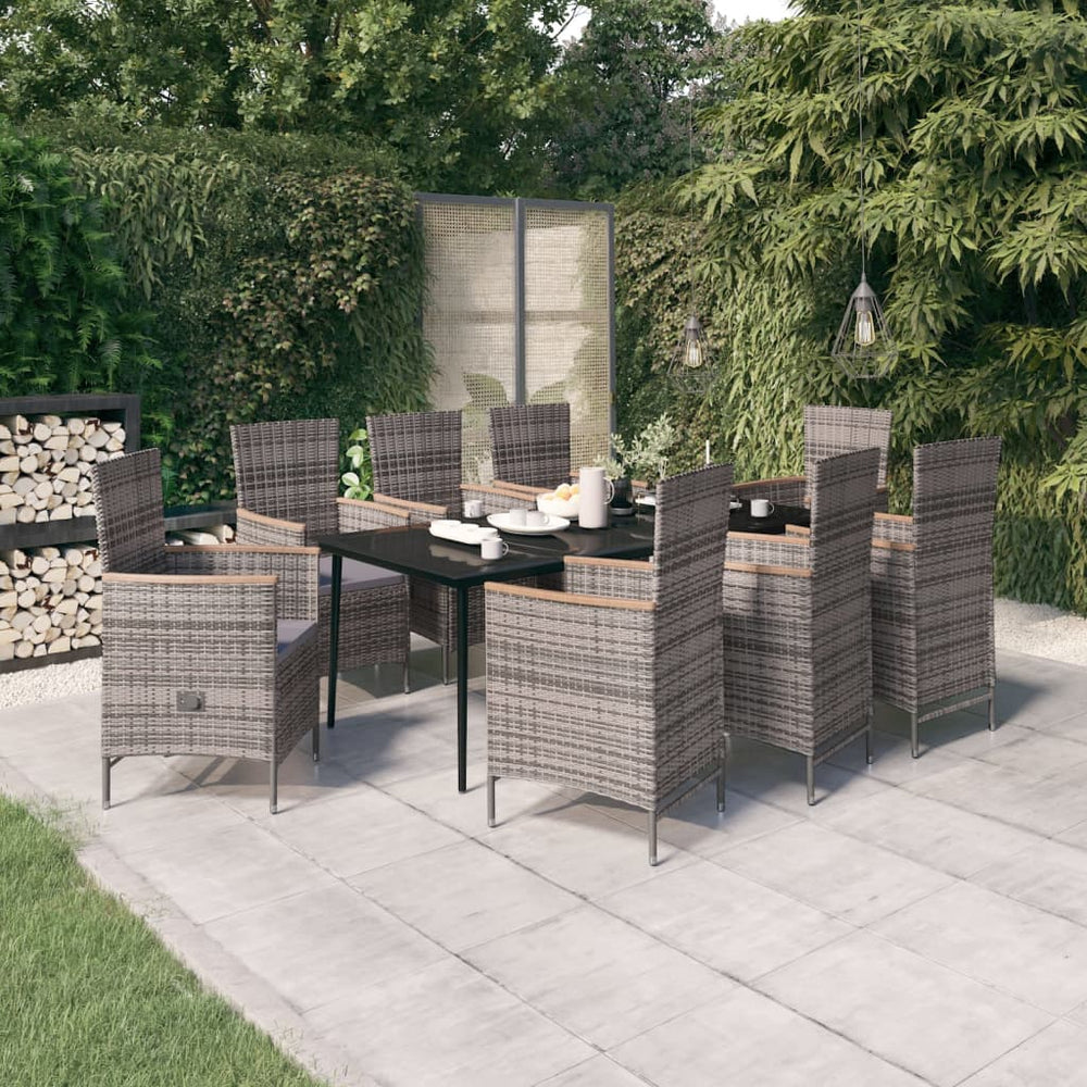 vidaXL Salon de jardin à manger 9 pcs avec coussins Gris