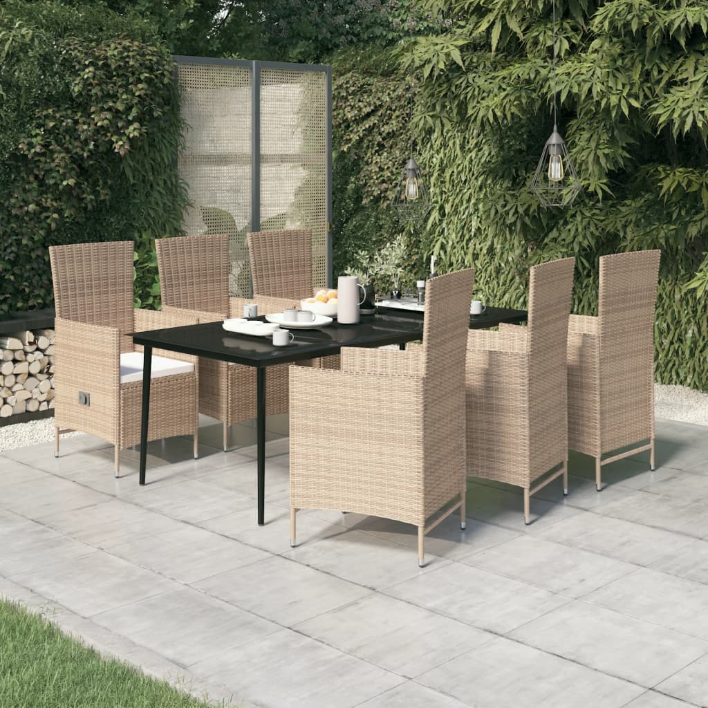 7-tlg. Garten-Essgruppe mit Auflagen Beige