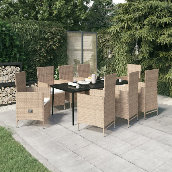 9-tlg. Garten-Essgruppe mit Auflagen Beige
