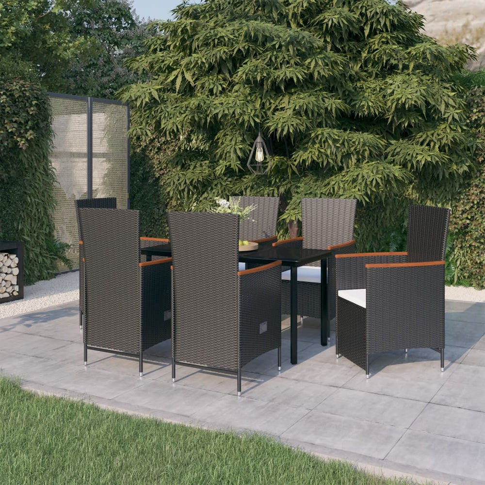 vidaXL Salle à manger de jardin 7 pcs. avec coussins Noir