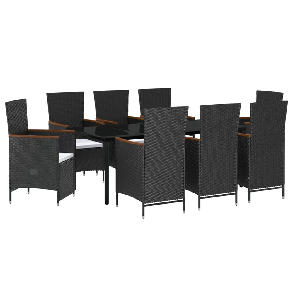 vidaXL Ensemble repas de jardin 9 pcs avec coussins Noir
