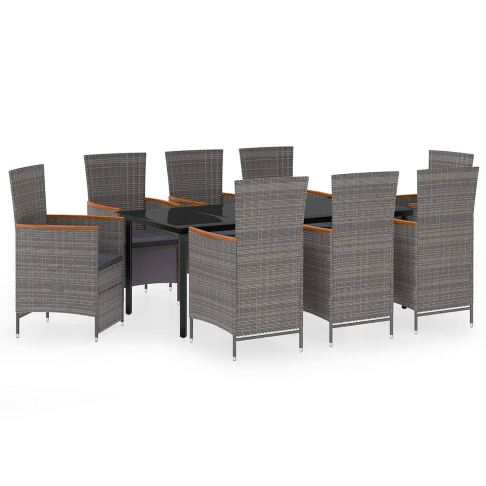 vidaXL Salon de jardin à manger 9 pcs avec coussins Gris