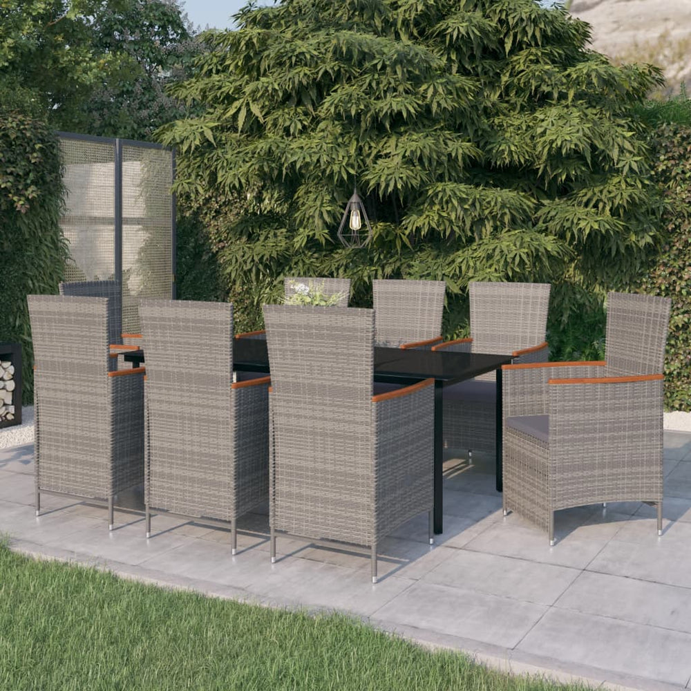 vidaXL Salon de jardin à manger 9 pcs avec coussins Gris