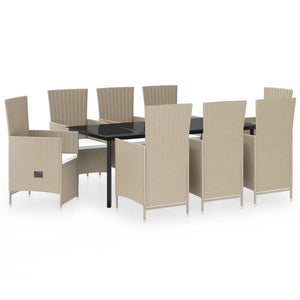 9-tlg. Garten-Essgruppe mit Auflagen Beige
