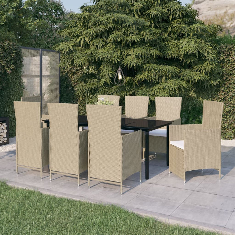vidaXL Salon de jardin 9 pcs avec coussins Beige