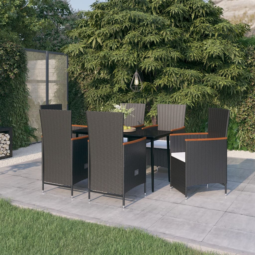 vidaXL Salle à manger de jardin 7 pcs. avec coussins Noir