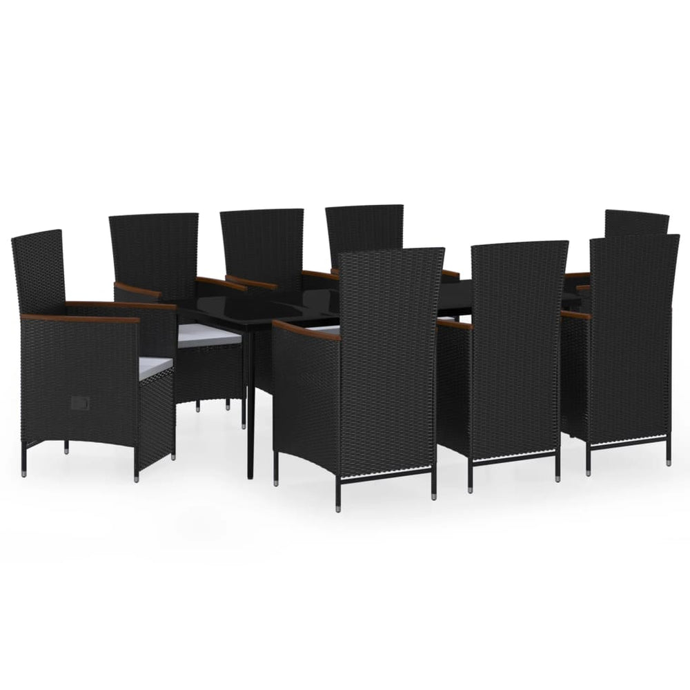 vidaXL Ensemble repas de jardin 9 pcs avec coussins Noir