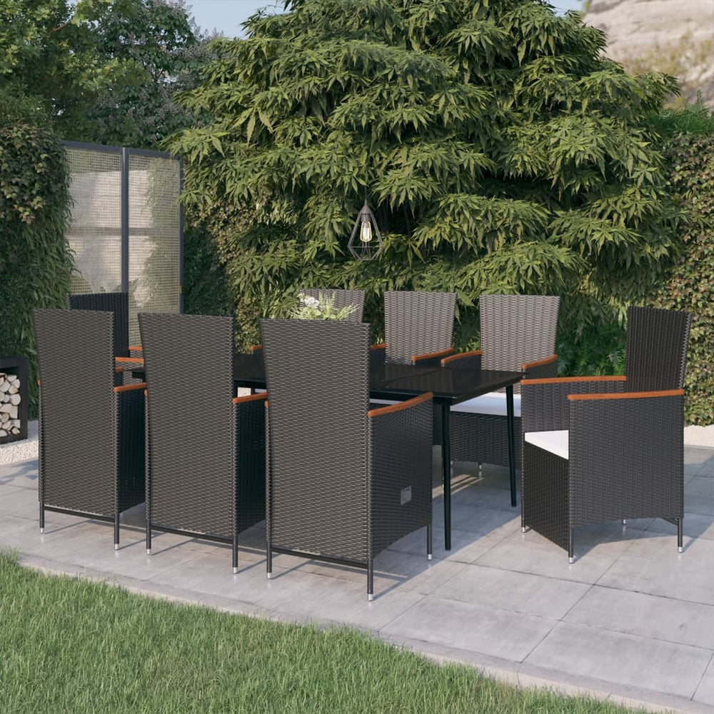 vidaXL Ensemble repas de jardin 9 pcs avec coussins Noir