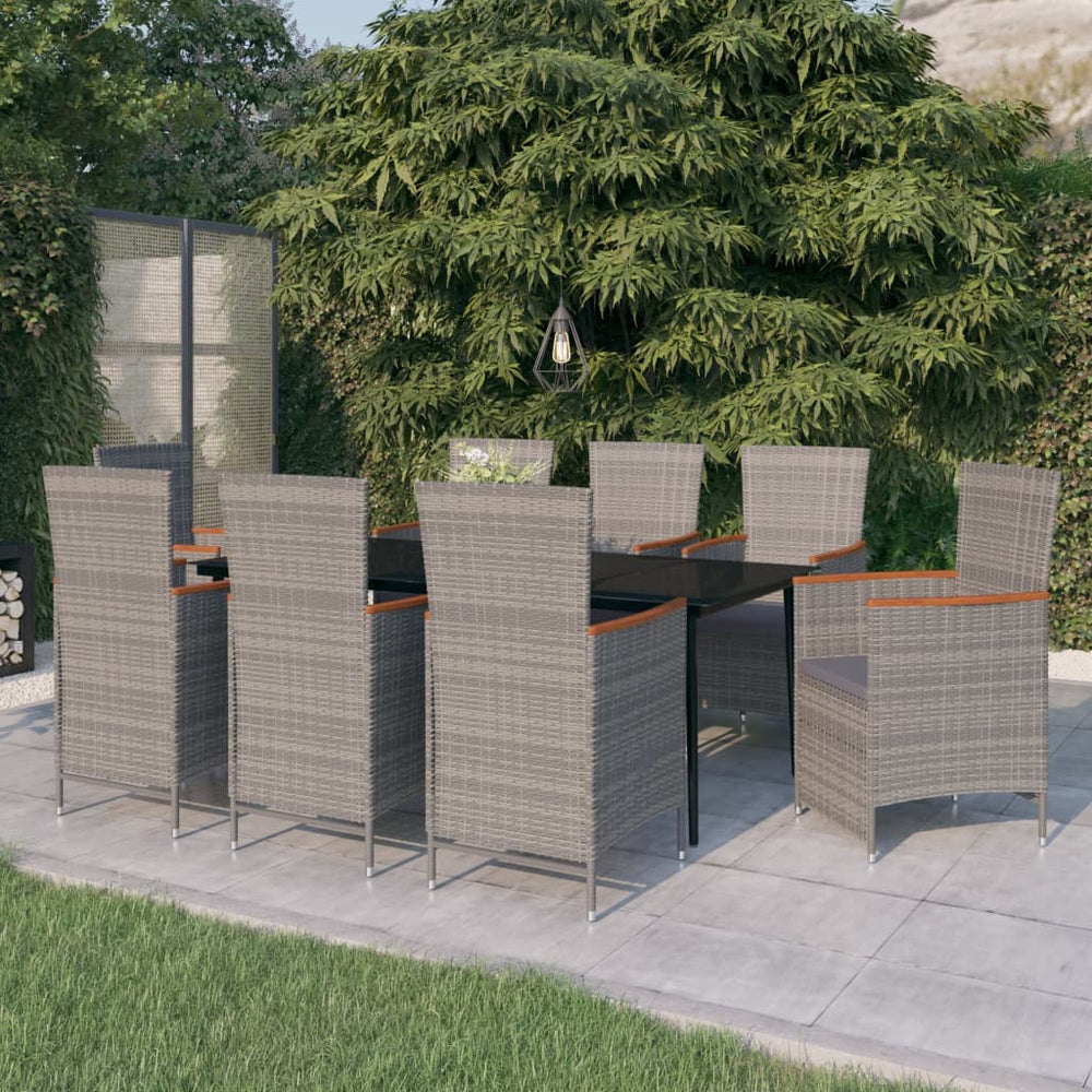 vidaXL Salon de jardin à manger 9 pcs avec coussins Gris