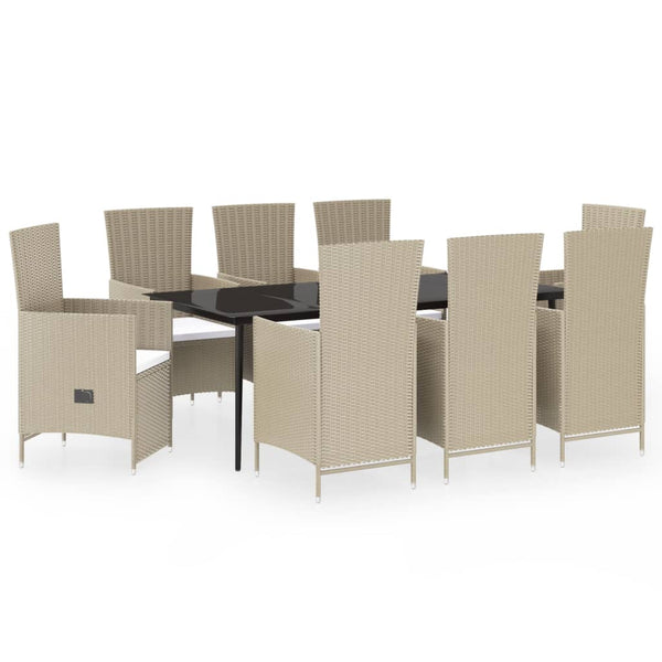 9-tlg. Garten-Essgruppe mit Auflagen Beige