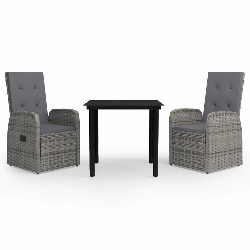 vidaXL Salon de jardin à dîner 3 pcs avec coussins Gris