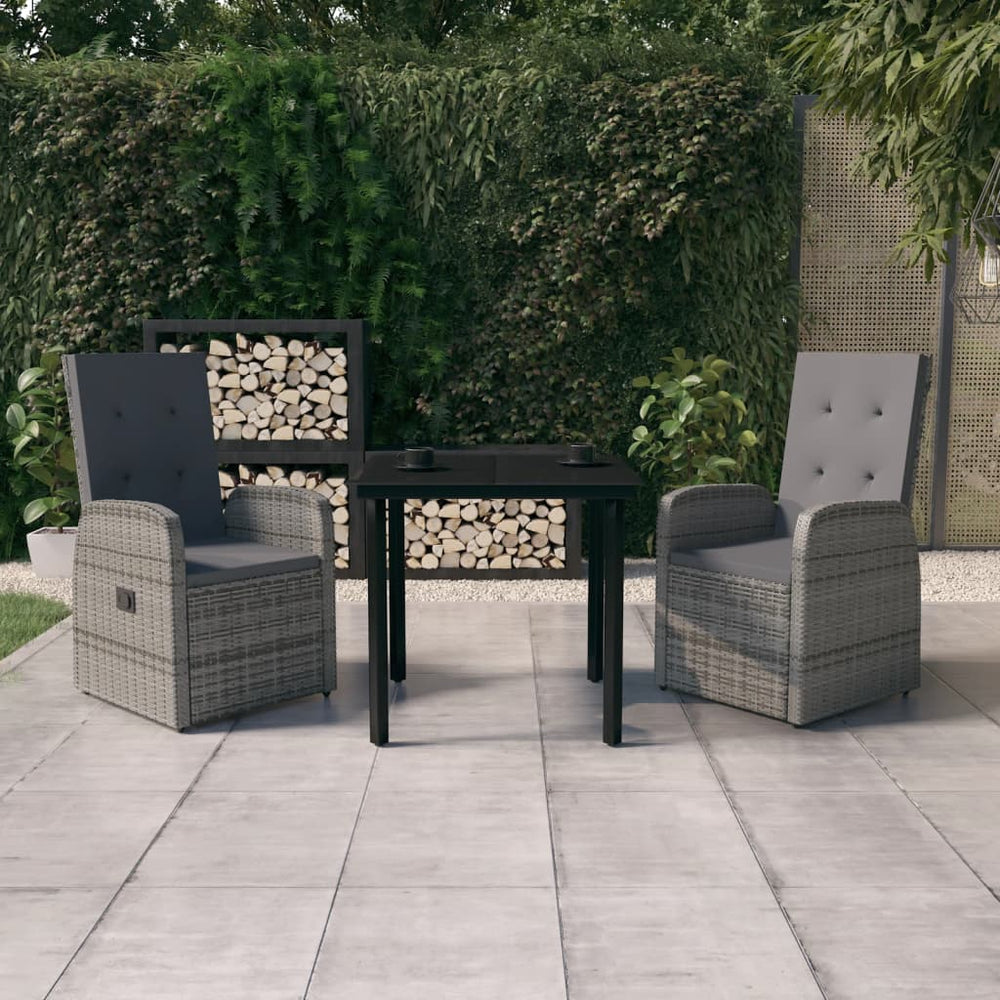 vidaXL Salon de jardin à dîner 3 pcs avec coussins Gris