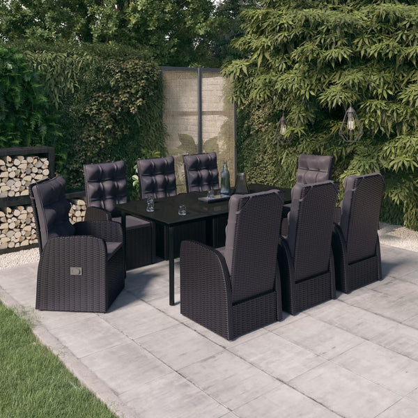 9-tlg. Garten-Essgruppe mit Kissen Schwarz