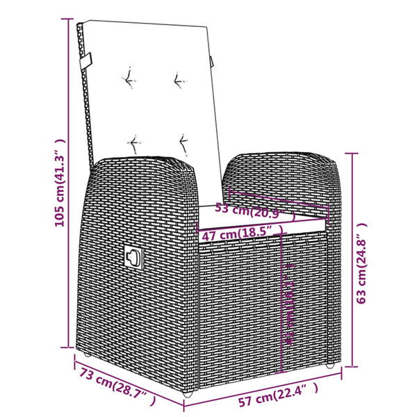 7-tlg. Garten-Essgruppe mit Auflagen Grau