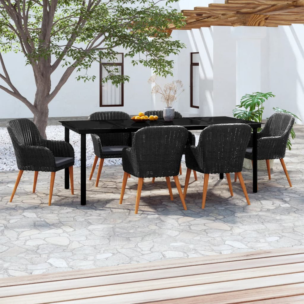 vidaXL Salle à manger de jardin 7 pcs. avec coussins Noir