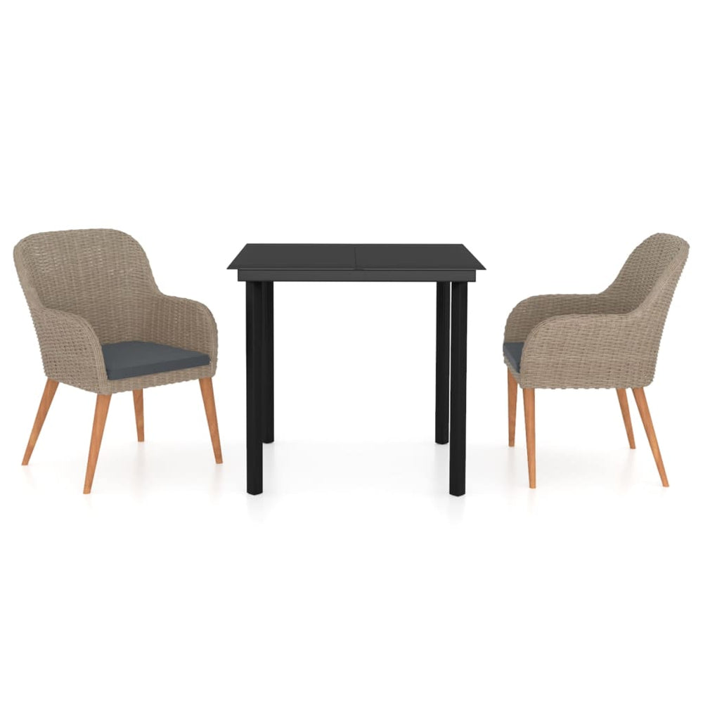 vidaXL Ensemble de salle à manger de jardin 3 pièces avec coussins Marron