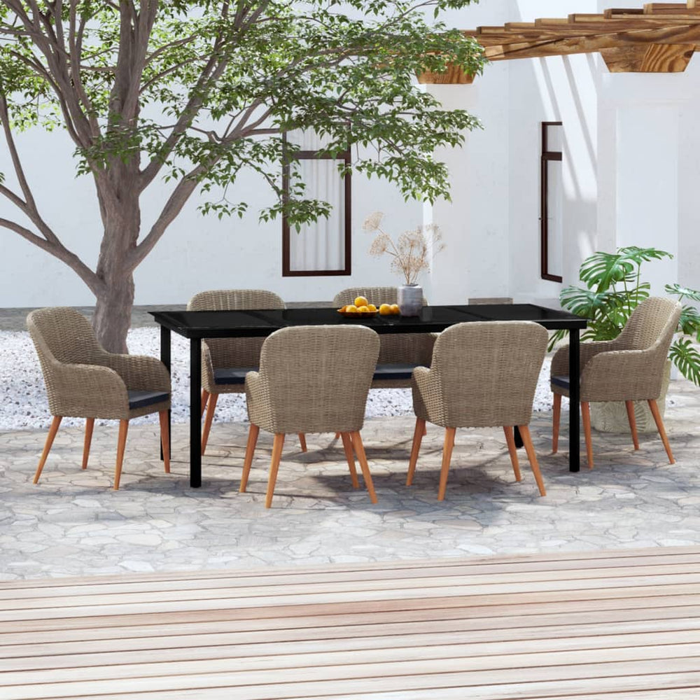 vidaXL Ensemble de salle à manger de jardin 7 pcs avec coussins Marron