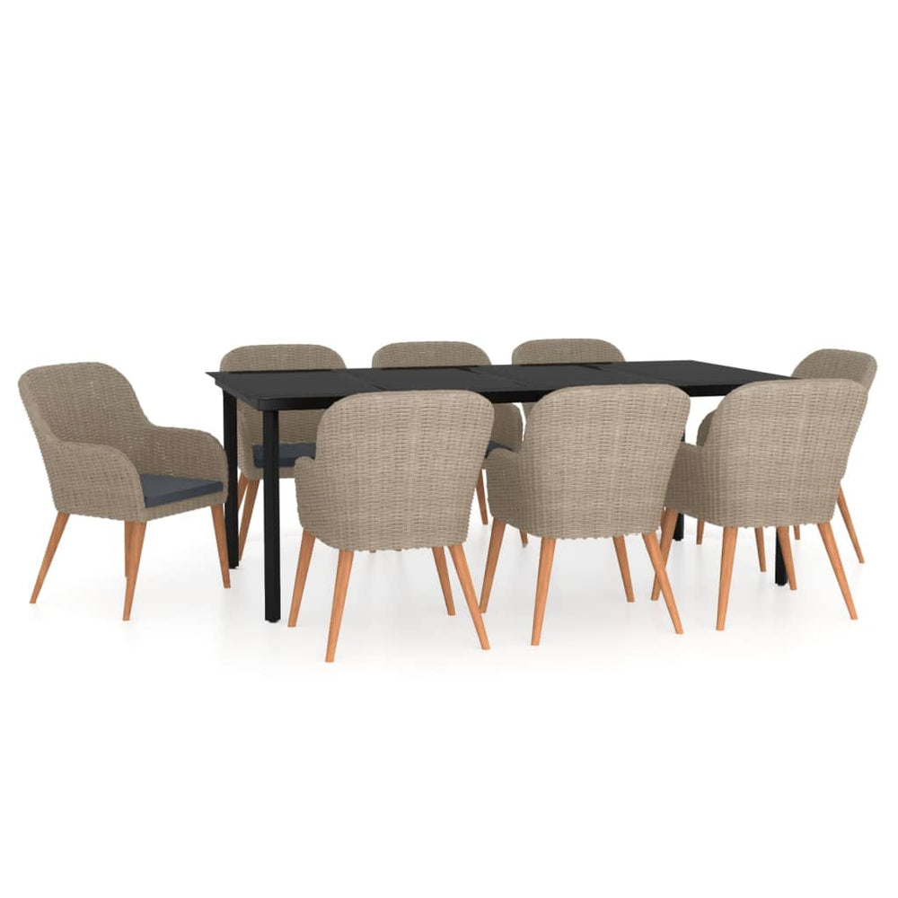 vidaXL Ensemble de salle à manger de jardin 9 pièces avec coussins Marron
