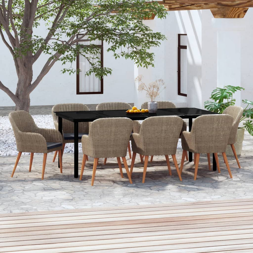 vidaXL Ensemble de salle à manger de jardin 9 pièces avec coussins Marron
