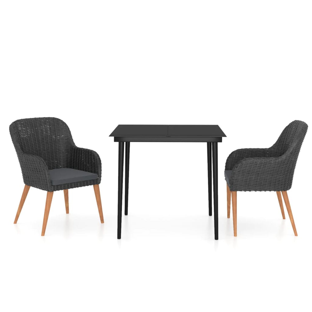 vidaXL Ensemble repas de jardin 3 pcs avec coussins Noir