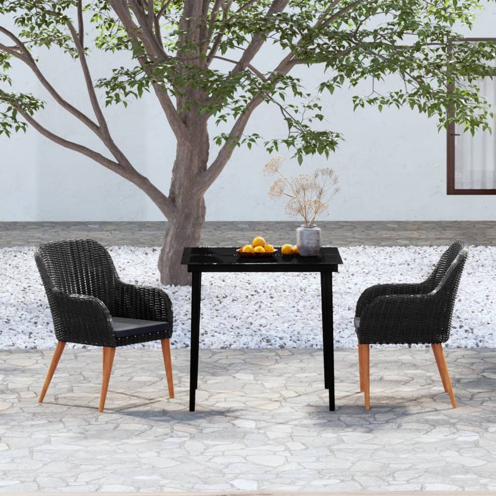 vidaXL Ensemble repas de jardin 3 pcs avec coussins Noir