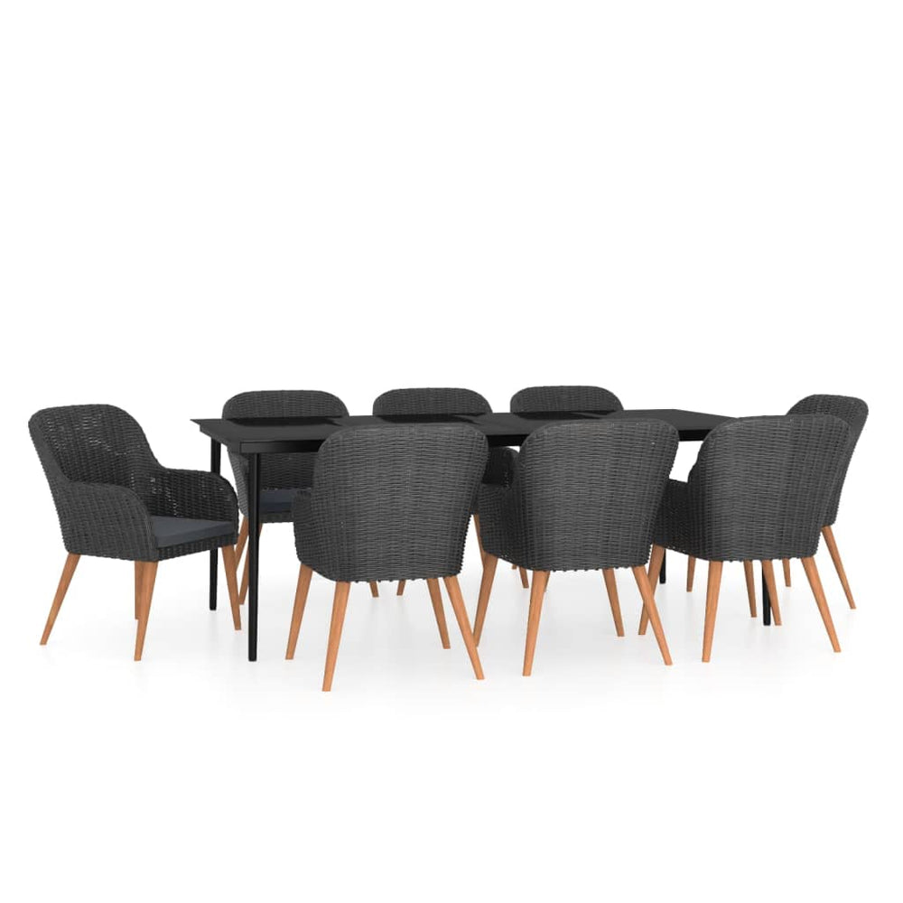 vidaXL Ensemble repas de jardin 9 pcs avec coussins Noir