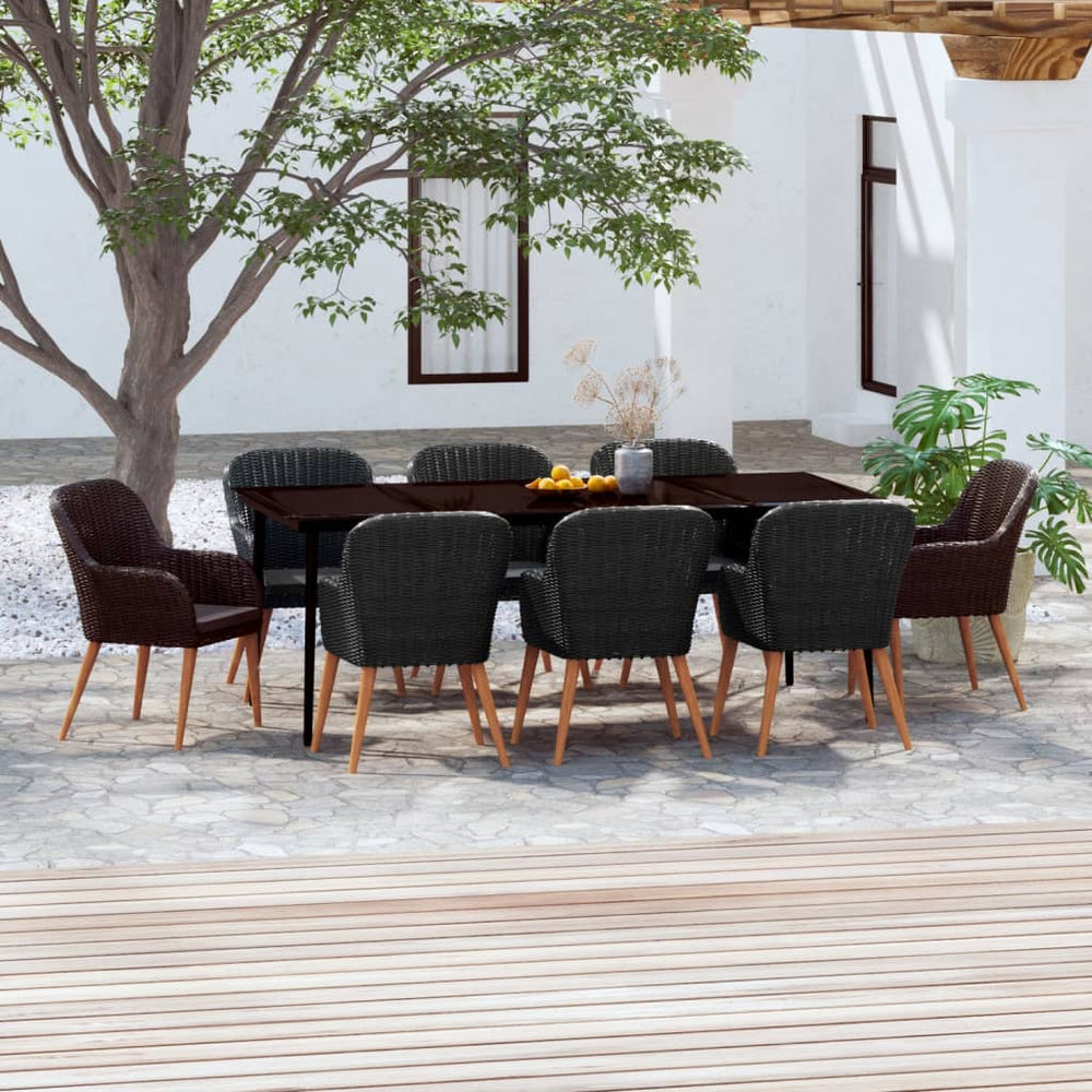vidaXL Ensemble repas de jardin 9 pcs avec coussins Noir