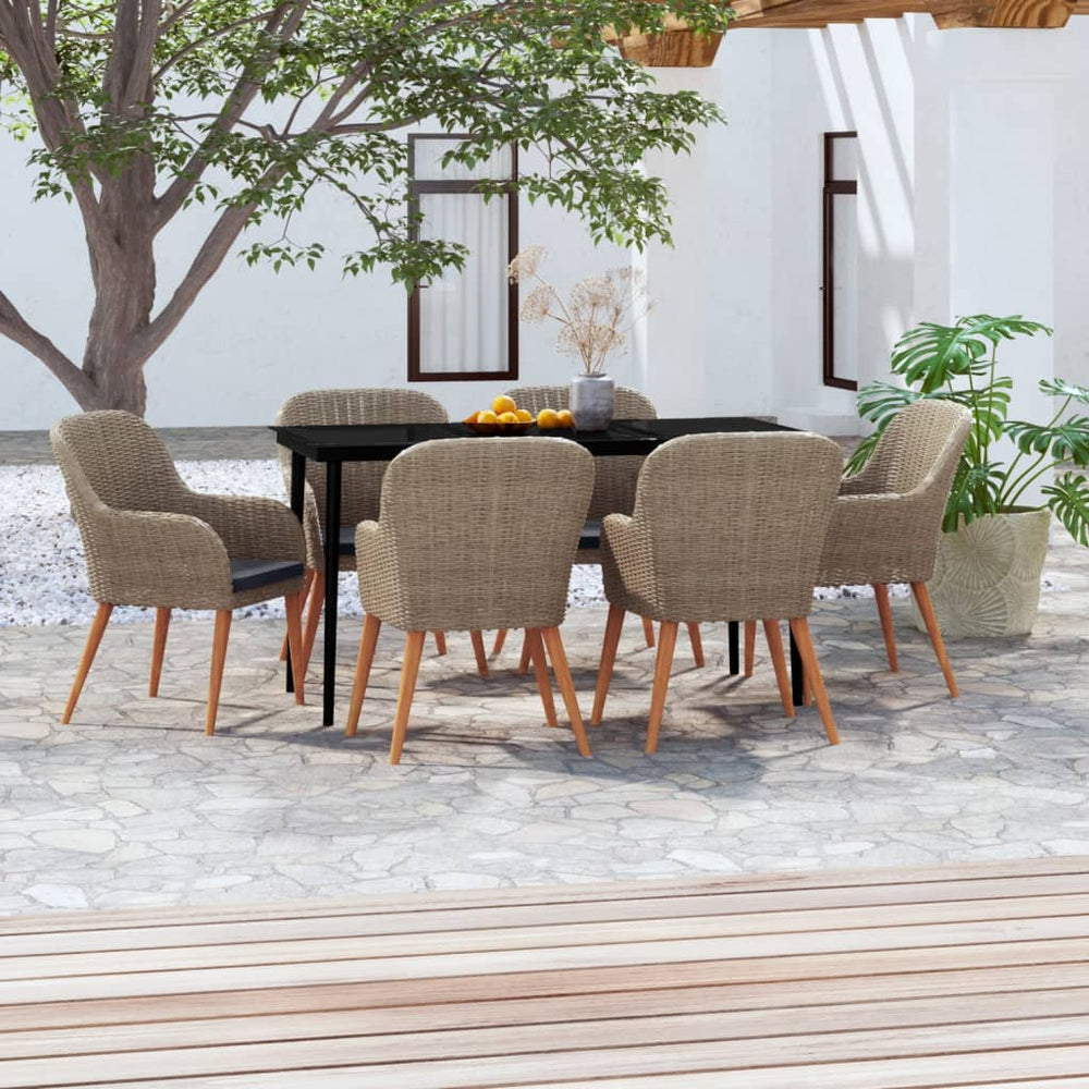 vidaXL Ensemble de salle à manger de jardin 7 pcs avec coussins Marron