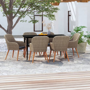 7-tlg. Garten-Essgruppe mit Kissen Braun