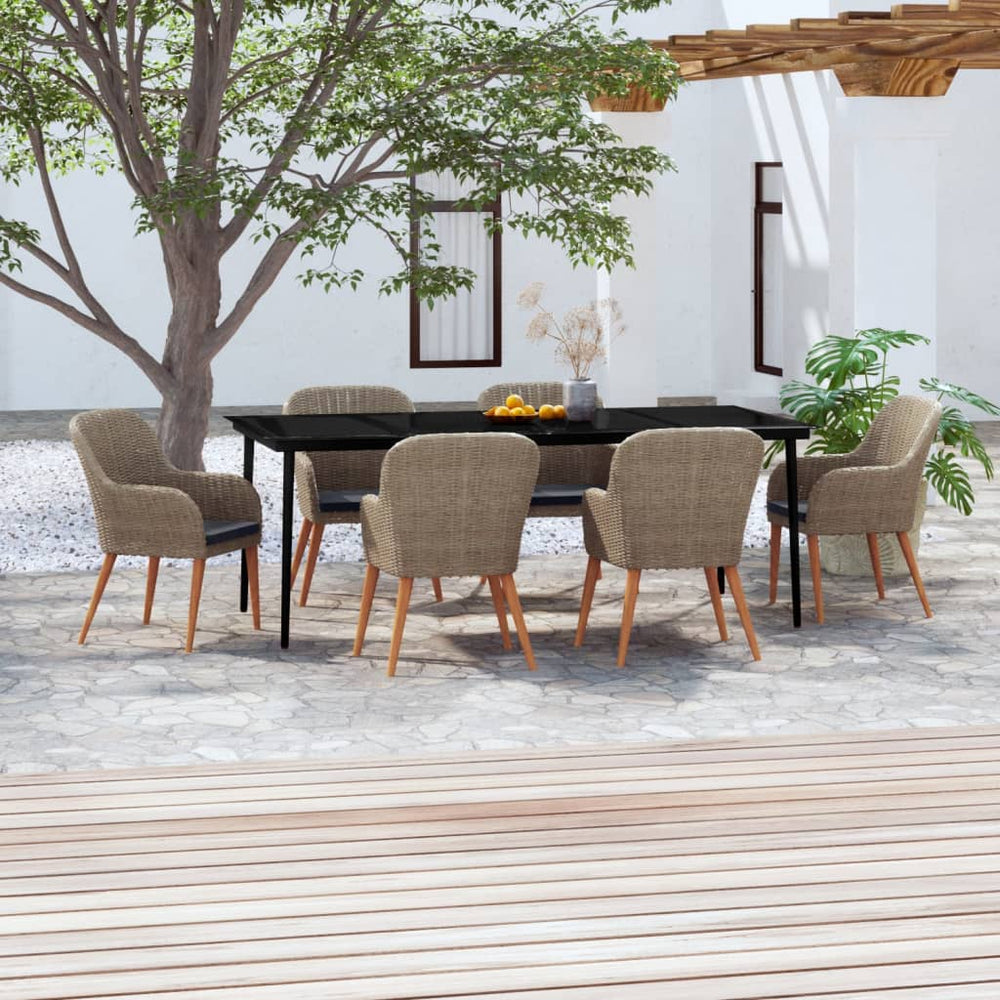 vidaXL Ensemble de salle à manger de jardin 7 pcs avec coussins Marron