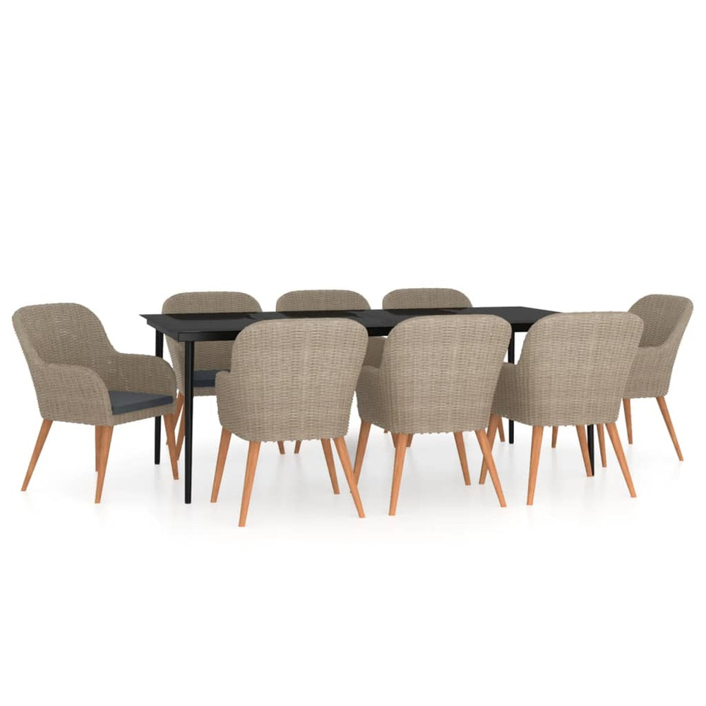 vidaXL Ensemble de salle à manger de jardin 9 pièces avec coussins Marron