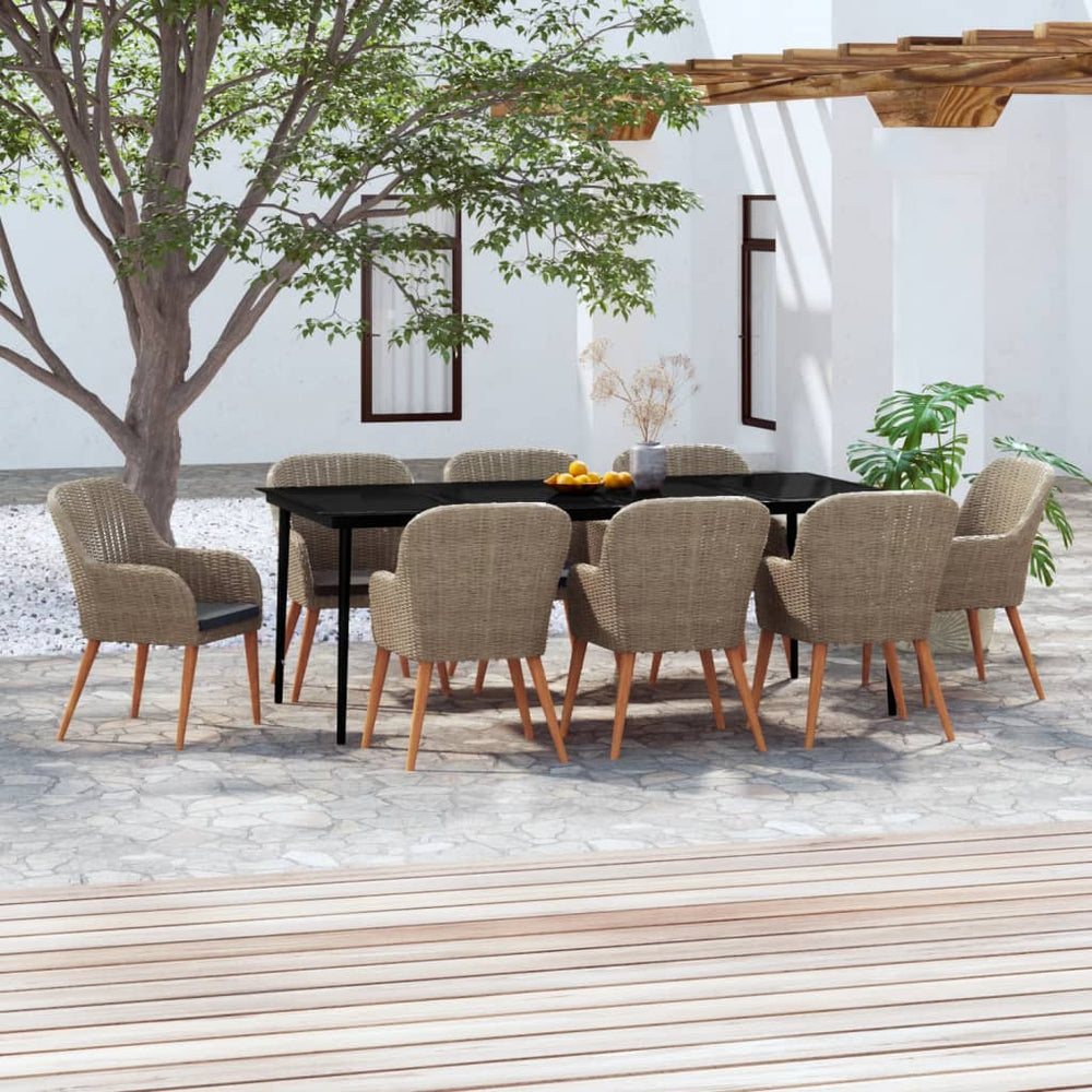 vidaXL Ensemble de salle à manger de jardin 9 pièces avec coussins Marron