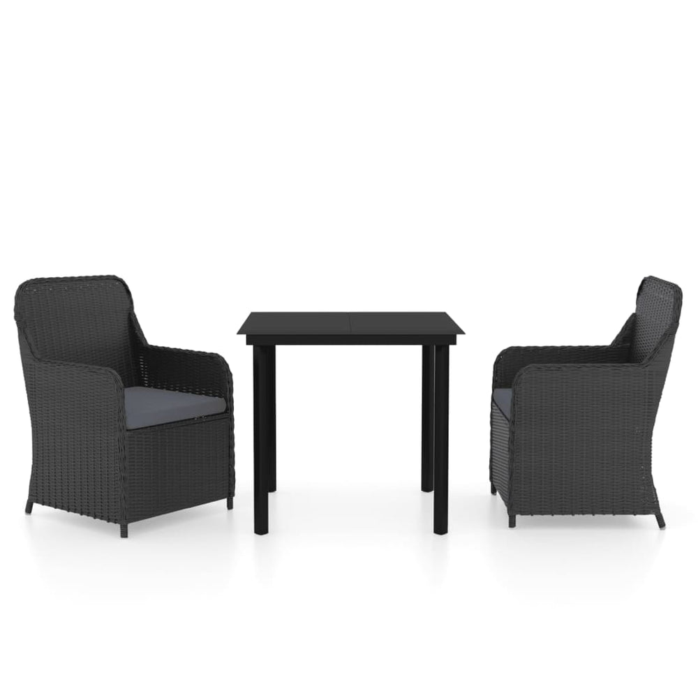 vidaXL Ensemble repas de jardin 3 pcs avec coussins Noir