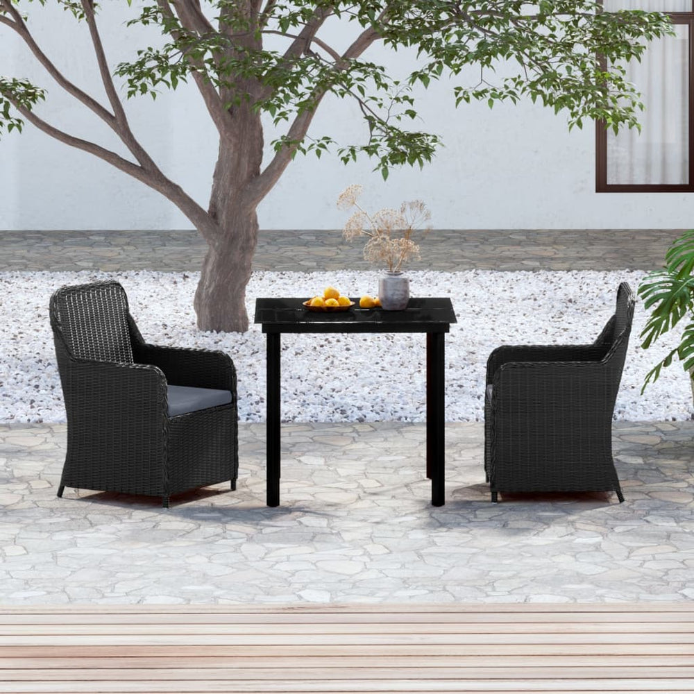 vidaXL Ensemble repas de jardin 3 pcs avec coussins Noir