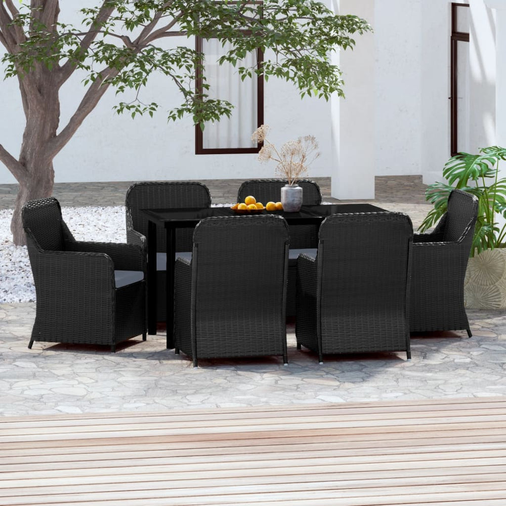 vidaXL Salle à manger de jardin 7 pcs. avec coussins Noir