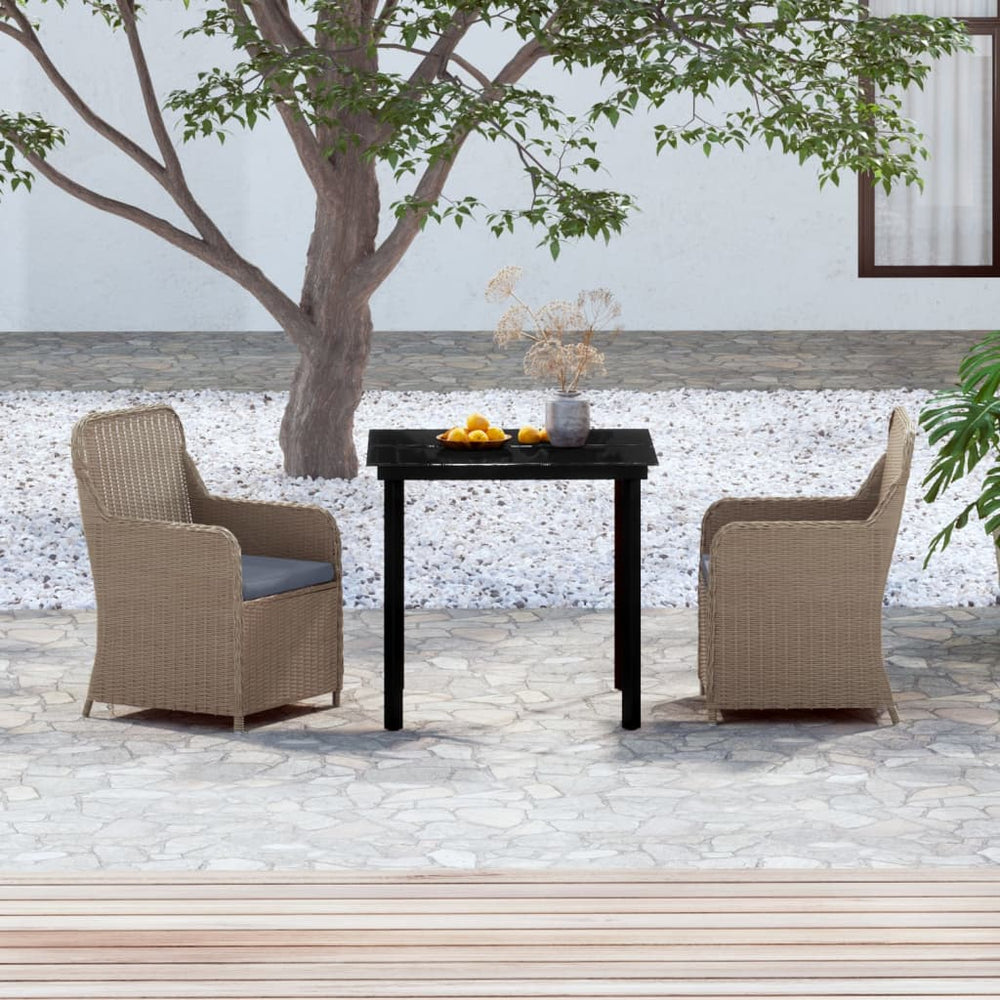 vidaXL Ensemble de salle à manger de jardin 3 pièces avec coussins Marron